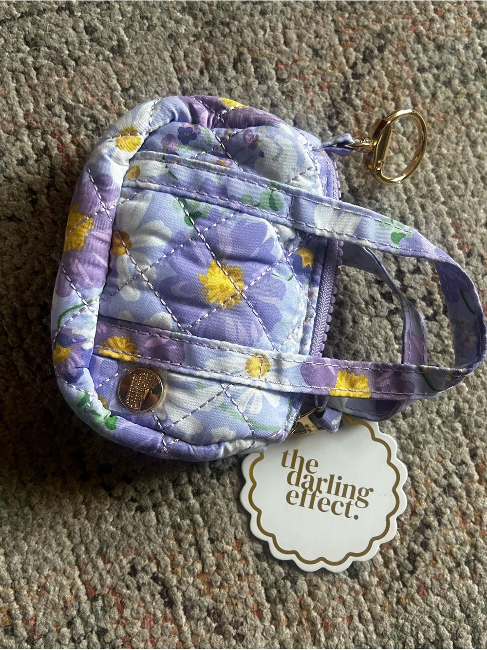 Itty Bitty Duffle bag charmQuilted Floral Clip-On Bag Charm in Lavender & Yellow